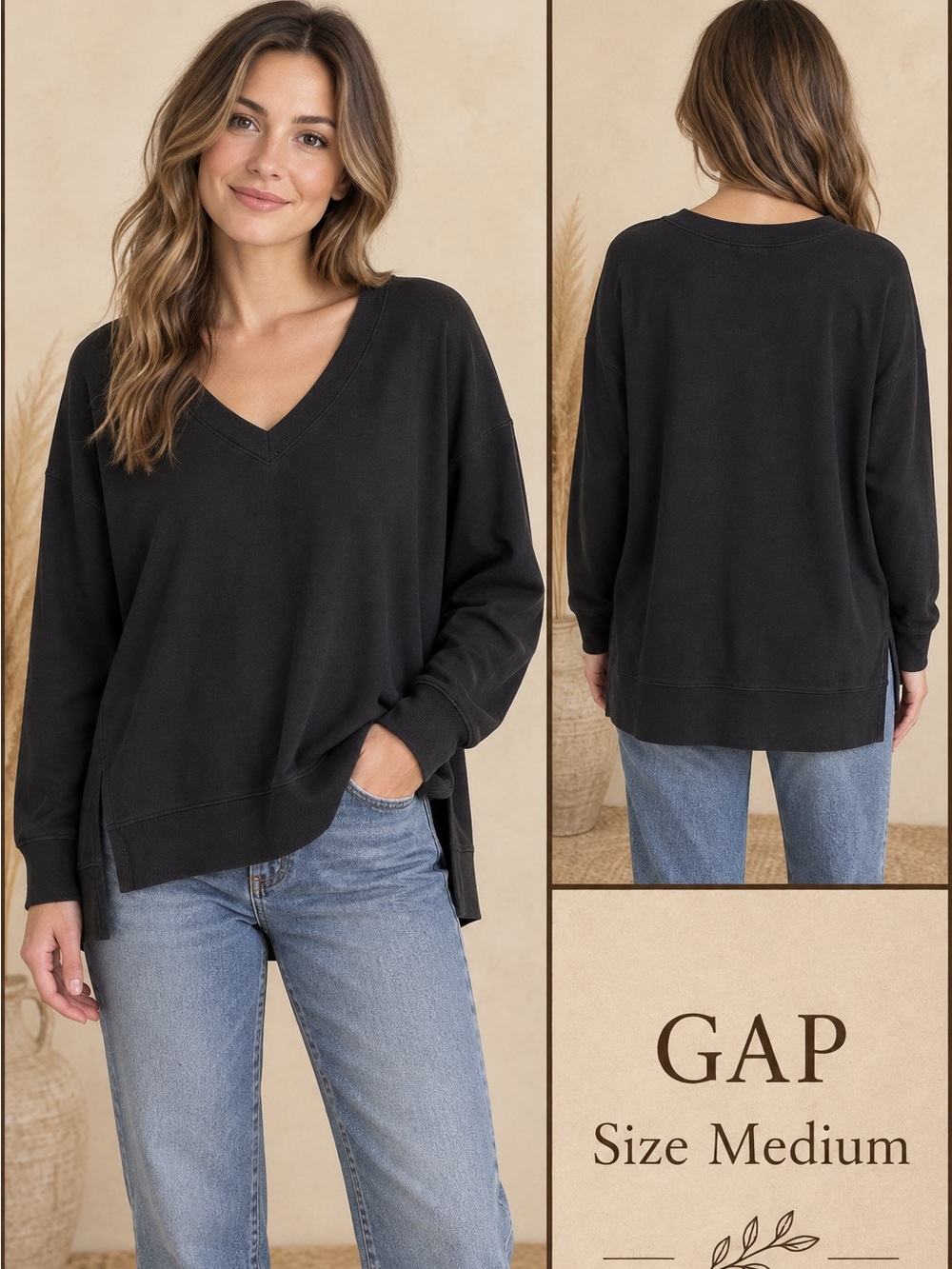 GAP Black V-Neck Relaxed Pullover Sweater